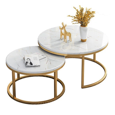Proto Nesting Coffee Table with Marble Top and Stainless Steel Gold Base