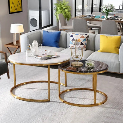 Proto Nesting Coffee Table with Marble Top and Stainless Steel Gold Base