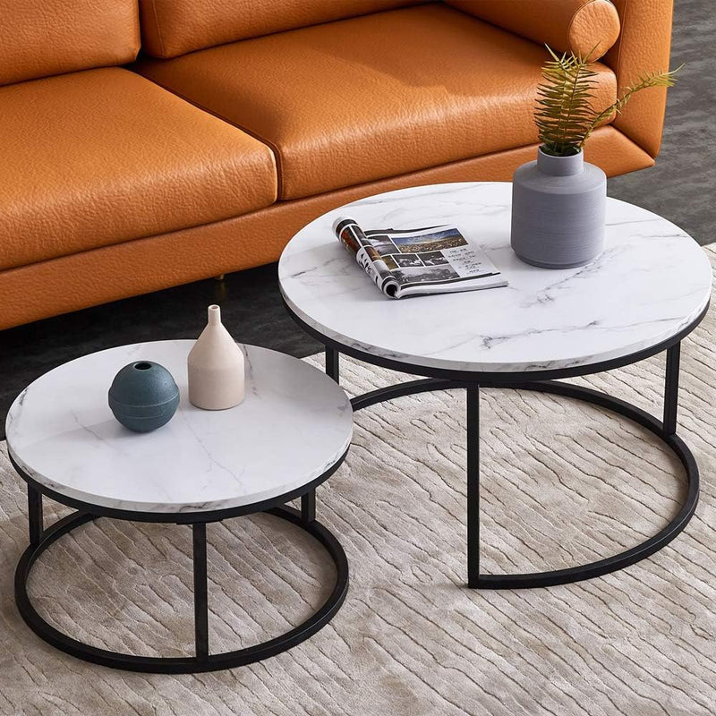 Proto Nesting Coffee Table with Sintered Stone Top and Black Base