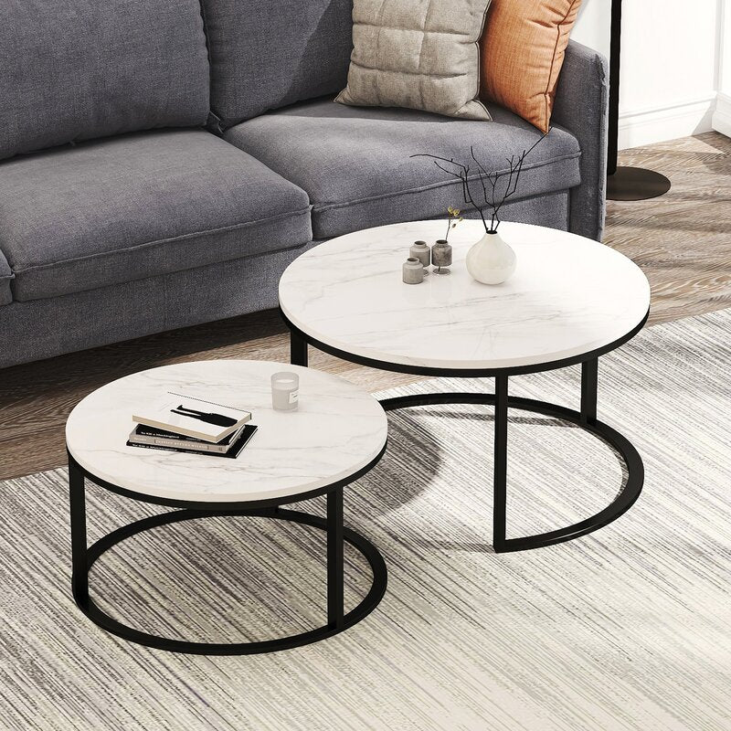 Proto Nesting Coffee Table with Sintered Stone Top and Black Base