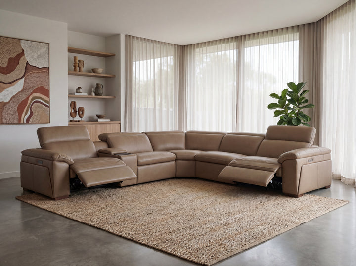 Nevada Leather Reclining Corner Lounge with Adjustable Headrests