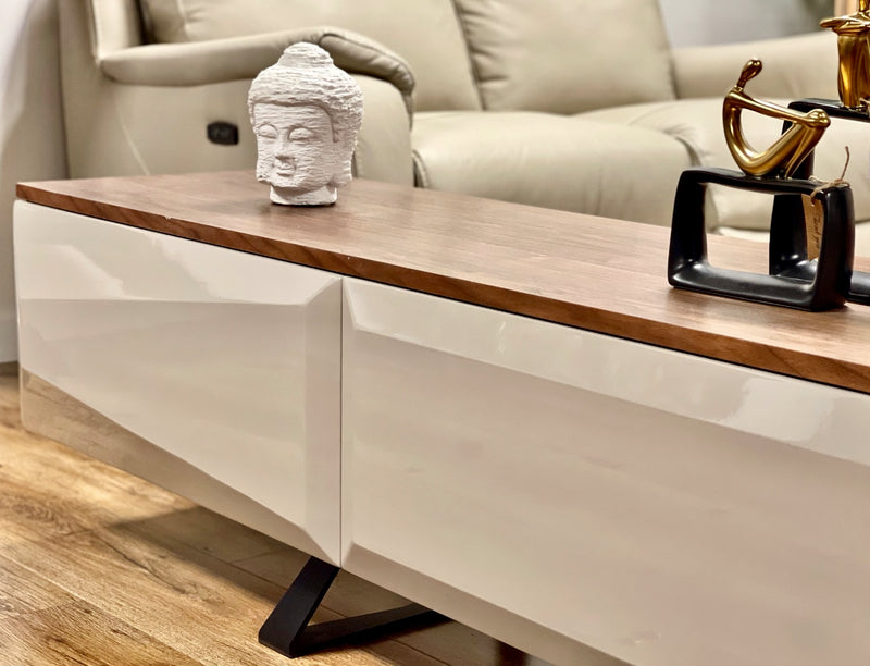 Romano TV Unit with Storage in Grey MDF and Walnut Top