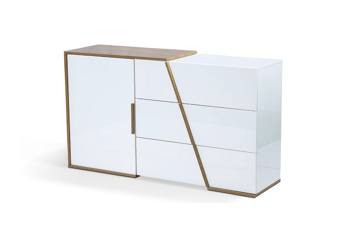 Sara Buffet Cabinet – White Sideboard Cabinet with Wooden Accents