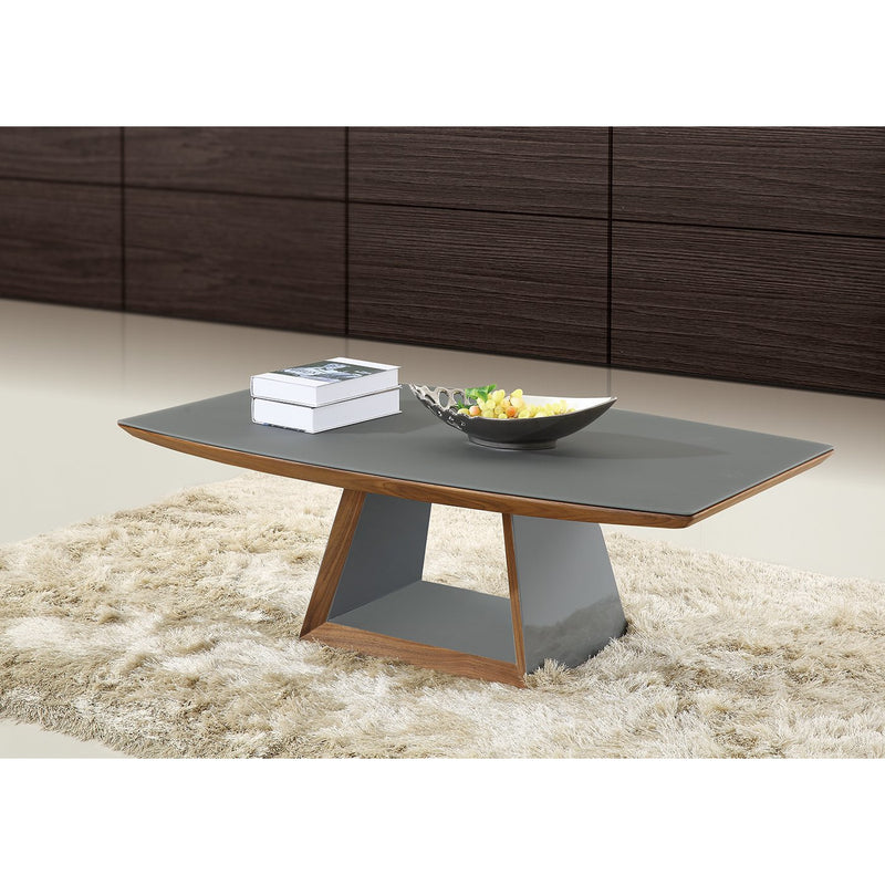 Sara Wooden Coffee Table with 5mm Tempered Grey Color Glass Top with Potion Sand - Marco Furniture