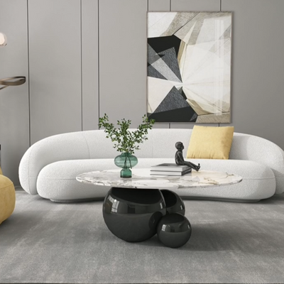 Spigola Round Coffee Table in Black with Sintered Stone Top and Stainless Steel Base