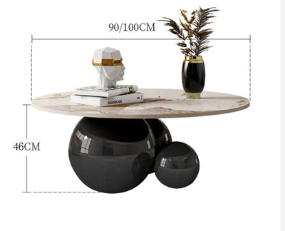Spigola Round Coffee Table in Gold with Sintered Stone Top and Stainless Steel Base