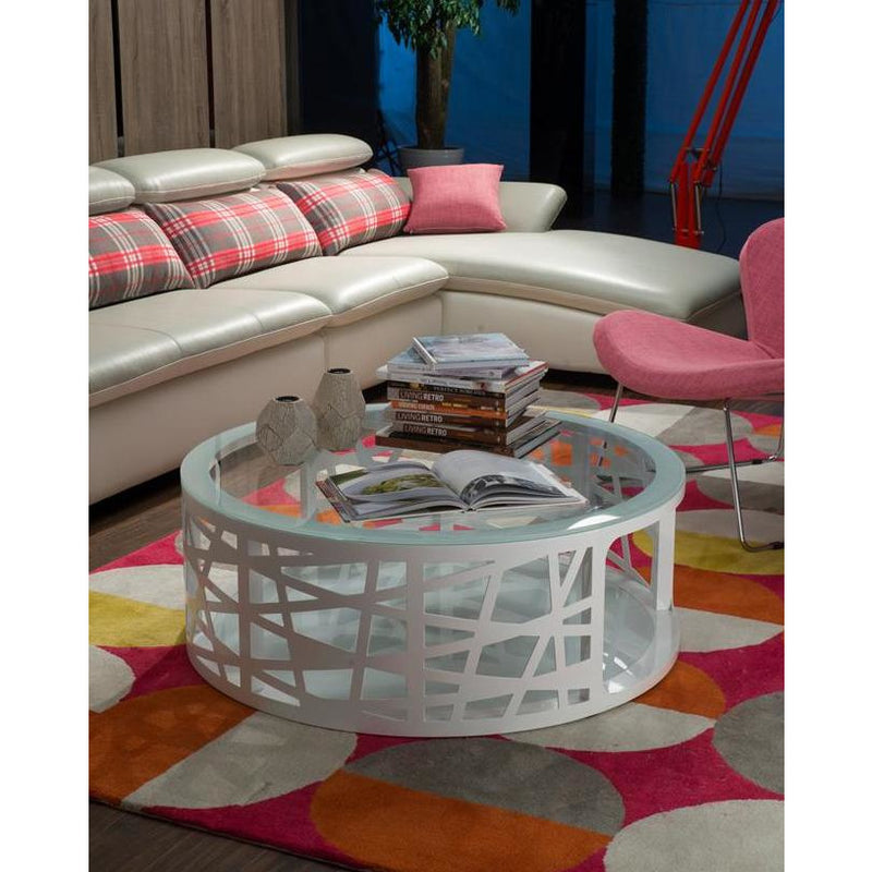 Timmy round glass coffee Table with White Super Fiber-Glass Support