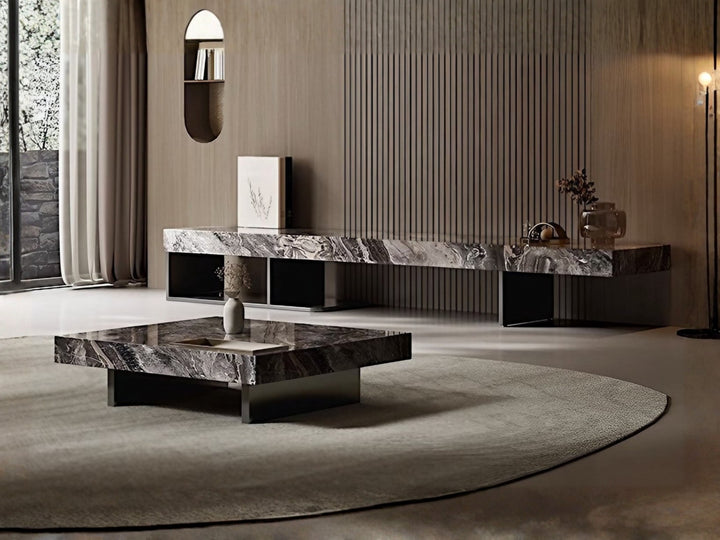 Venezia Sintered Stone TV Unit with Stainless Steel Base