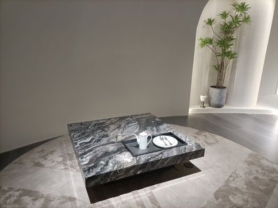 Venezia Marble Coffee Table with Natural Marble Top and Stainless Steel Base (Set of 2)