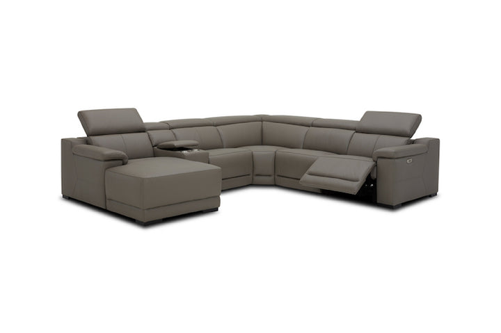 Gray sectional sofa with reclining seats on a white background