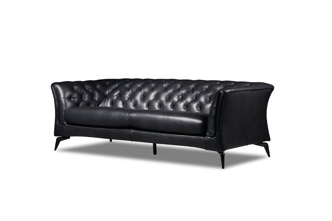 Black leather sofa on a white background