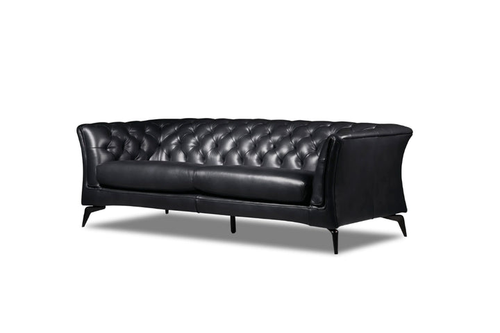 Black leather sofa on a white background