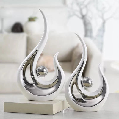 Silver White Ceramic Abstract Phoenix Figurines
