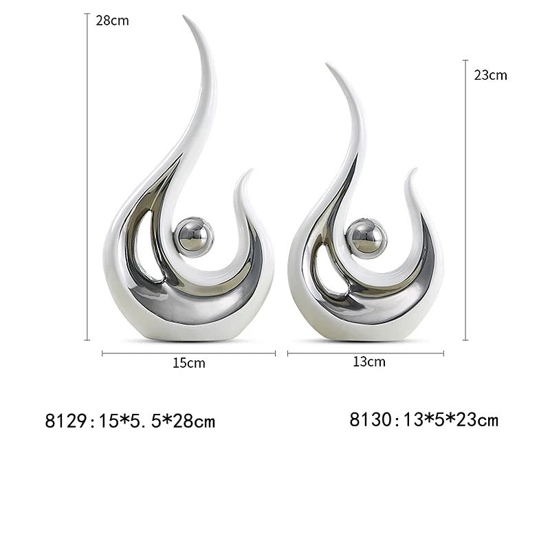 Silver White Ceramic Abstract Phoenix Figurines