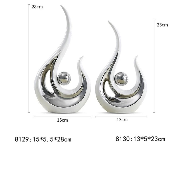 Silver White Ceramic Abstract Phoenix Figurines