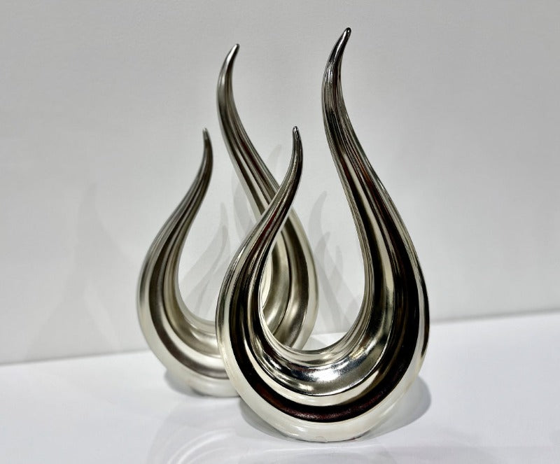 Silver Ceramic Abstraction Phoenix Figurines